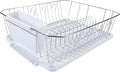 Kitchen Details 3 Piece Dish Rack | Drying Rack, Cutlery Basket & Drainboard Tray | Countertop | Self Draining | Open Wire Design | Chrome | White