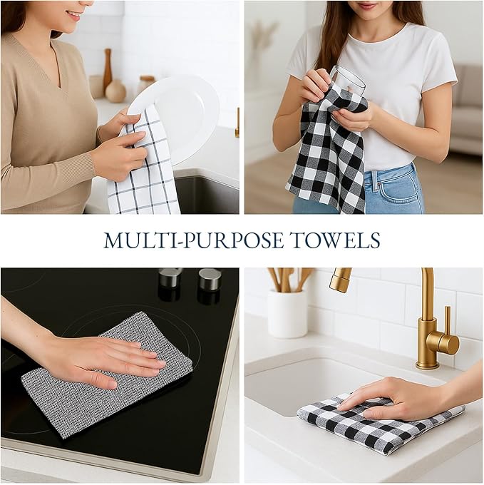 LANE LINEN Kitchen Dish Towels Set of 12 – 18”x28” Soft & Quick-Drying Hand and Tea Towels, Premium Decorative Kitchen Towel – Black