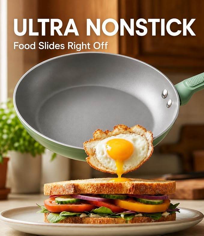 USELUCK Non Stick Frying Pan Skillet,Egg Pan,Green Omelet Pan,PFOA Free,11 Inch Ceramic frying pan,Induction with all cooktops,non-slip grip.