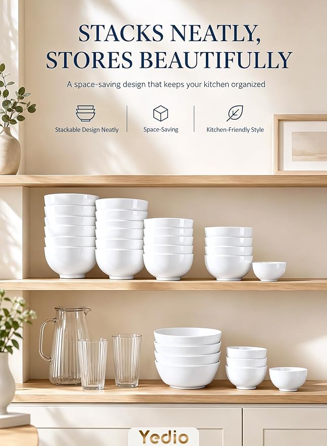 Small Bowls Set, White Ceramic Bowls of 6, 10 oz Porcelain Bowl for Kitchen Dessert Rice Side Dish Snack Soup Fruits Cereal Ice Cream, Microwave Dishwasher Freezer Oven Safe Easy Clean Stackable | Porcelain Bowls, Portion Control, for Soup Cereal Ice C...