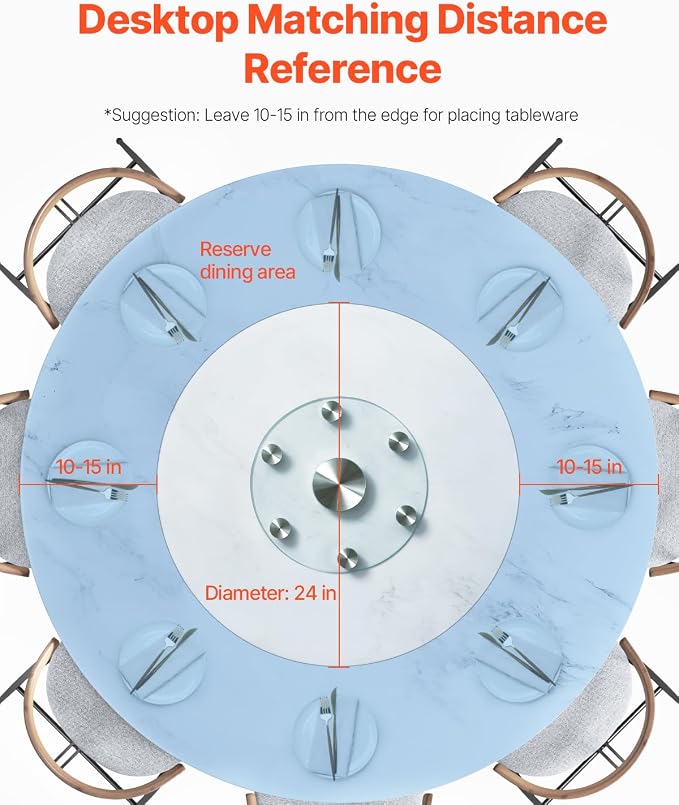 VEVOR 30 in Glass Lazy Susan Turntable, Tempered Glass Dining Table Centerpiece with 6 Rotating Wheels, 360° Smooth and Silent Spin Tabletop Rotating Tray, for Family Gatherings, Banquets & Weddings