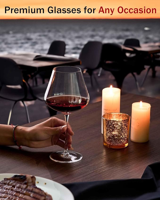 JBHO Hand Blown Italian Style Crystal Burgundy Wine Glasses - Lead-Free Premium Crystal Clear Glass - Set of 2-21 Ounce - Gift-Box for any Occasion