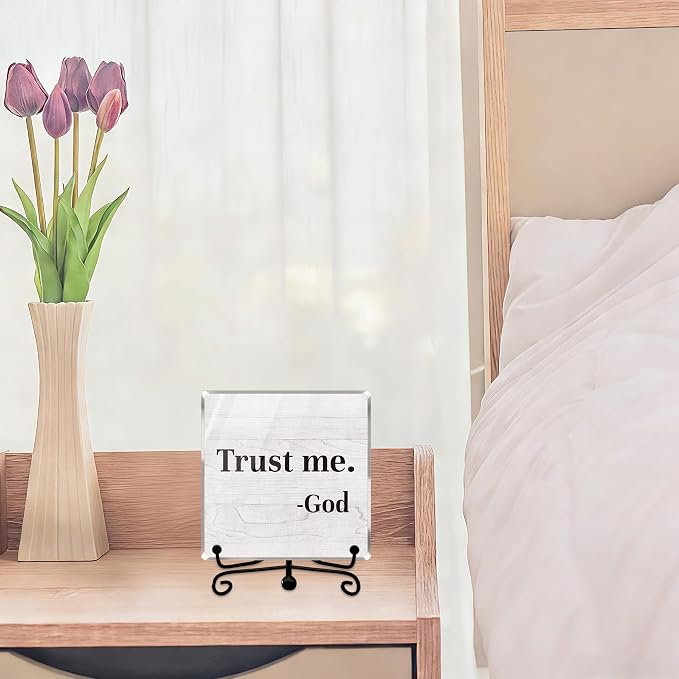 Modern Farmhouse Decor, Home Decor For Living Room, Boho Chic Aesthetic Shelf Decorations, Christian Trust Me God Acrylic Sign, Farmhouse Entryway Tv Stand Fireplace Coffee Table Decoration (16)