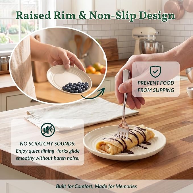 Small Plates | 5.7 Inch Lightweight & Unbreakable Wheat Straw Plates | Mini Dessert Plate Set, Microwave & Dishwasher Safe Set of 8 -Beige