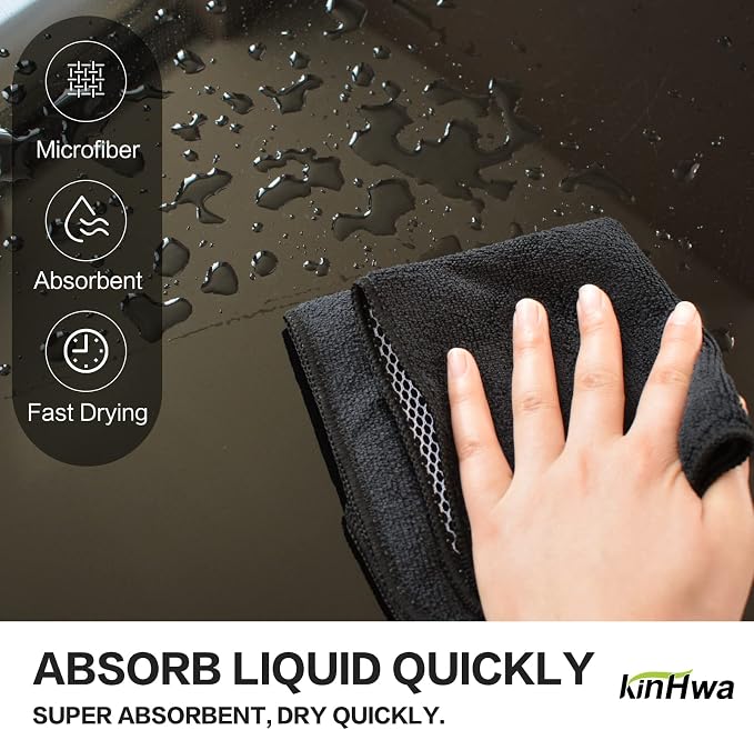 Dish Cloths for Washing Dishes with Scrub Side, Microfiber Dish Rags | Dual-sided microfiber dish cloths with scrubber for stuck-on food, quick dry kitchen washcloths 9 Pack, 12" x 12 Inch Black