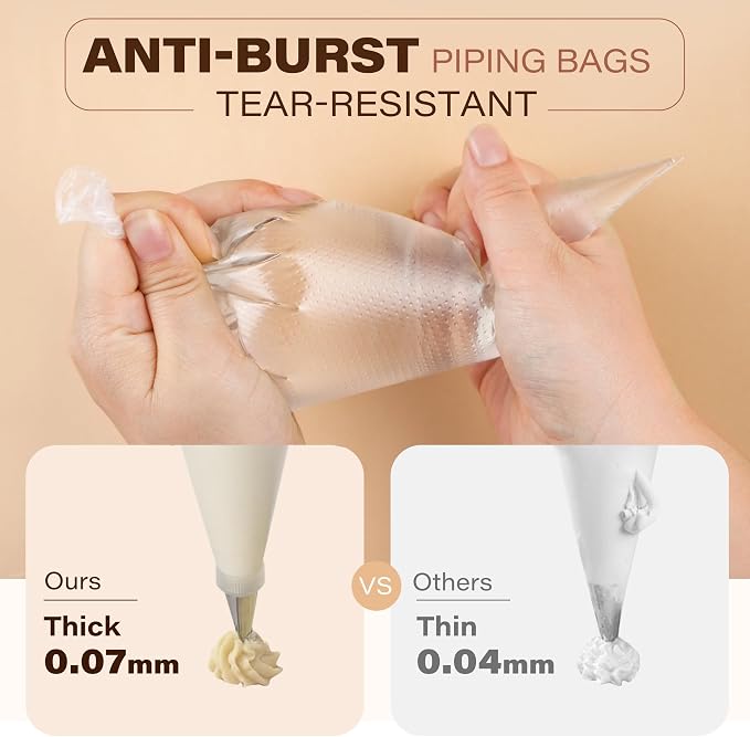 LotFancy 250pcs 12 Inch Piping Bags, Disposable Pastry Bags with 5 Clips | Anti-Burst & Non-Slip Icing Bags, Frosting Bags for Dessert, Pastry, Cookies, Cupcake Decorating