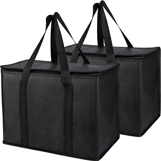 Bodaon 1-Pack Insulated Reusable Grocery Shopping Bags, X-Large, Black | Picnic Cooler Bag with Zippered Top Cold, Insulated Food/Pizza Delivery Bag for Commercial Rideshare, Collapsible Tote Bags