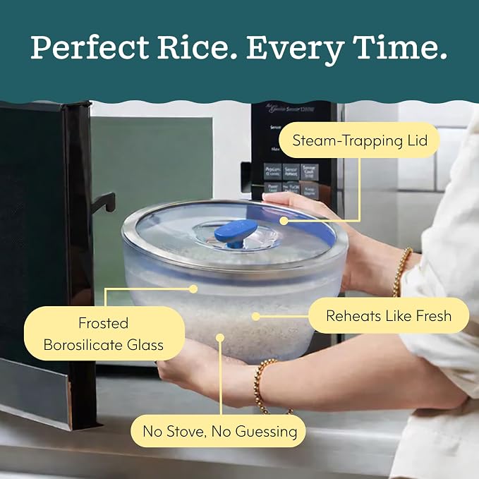 Anyday 12-Cup Microwave Rice Cooker, Glass Lid (Kale) | Microwavable Safe Cookware, Grains, Vegetable Steaming, BPA & Plastic Free, Even Reheating, Stackable Airtight Container
