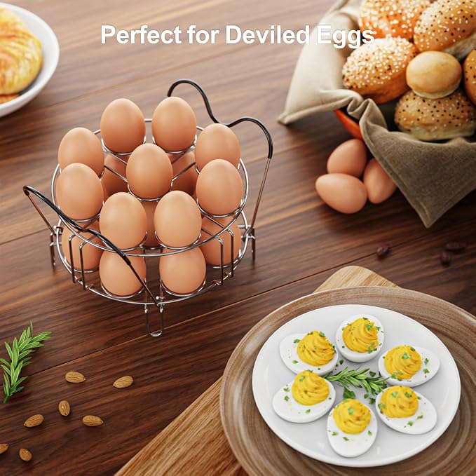 Instant Pot Egg Rack - Stackable 18 Egg Steamer, for 6/8 Qt Cooker | Stackable 18 Egg Capacity, Silicone Handles, 304 Stainless Steel, Easy Lift for 6/8 Qt Pressure Cooker, Dishwasher Safe