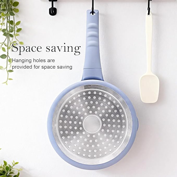 1.5 Qt Nonstick Sauce Pan with Lid, Small Sauce Pot with Pour Spout, Blue | Detachable Handle, Suitable for All Stoves, Including Induction, Oven Safe, PTFE & PFAS & PFOA Free