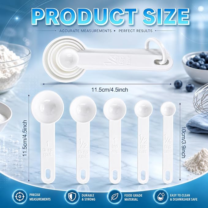 Frienda 20 Pieces White Plastic Measuring Cup Spoons for Kitchen Cooking Baking Dry and Liquid Ingredients