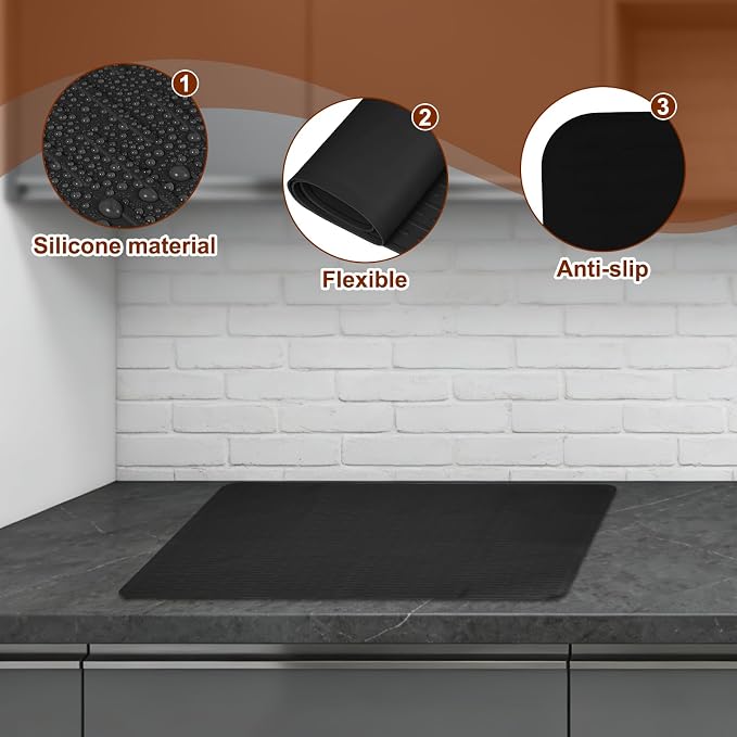 PATIKIL 36 x 20 Inch Stove Top Cover for Electric Stove, 1Pcs Silicone Stripe Mat for Glass Top Cover Non-Slip Glass Cooktop Protector for Kitchen Oven Dish Drying Mat, Black