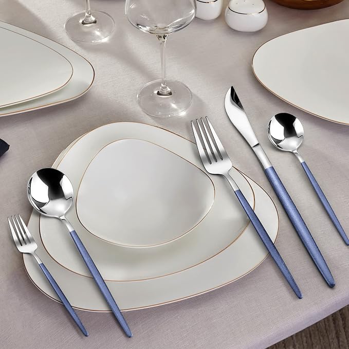 VANVRO Mirror Silver Blue Silverware Set, 20-Piece Stainless Steel Flatware Set, Satin Finish tableware Cutlery Set, Service for 4, Home and Restaurant, Dishwasher Safe
