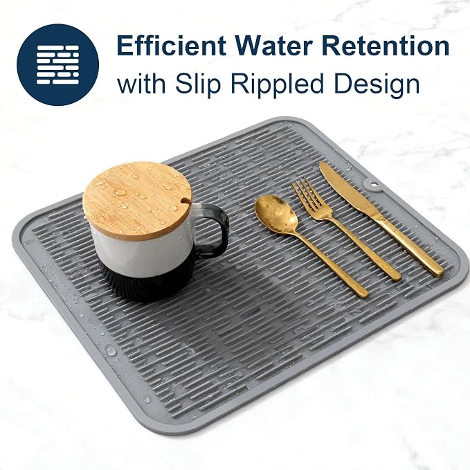 Extra Large Silicone Trivet drying mat for kitchen counter Gray 2 Pack | Grey 18 x 16 in sink heat resistant dish drying mat, silicone hot pads and trivets, rubber dish drainers for kitchen counter