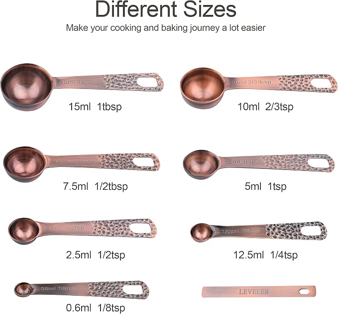 Measuring Cups and Spoons Set 14, Copper Measuring Cups and Spoons Set for Dry & Liquid, Metric & US Stainless Steel 6 Measure Cups and 7 Spoons Set w/Leveler for Kitchen & Baking