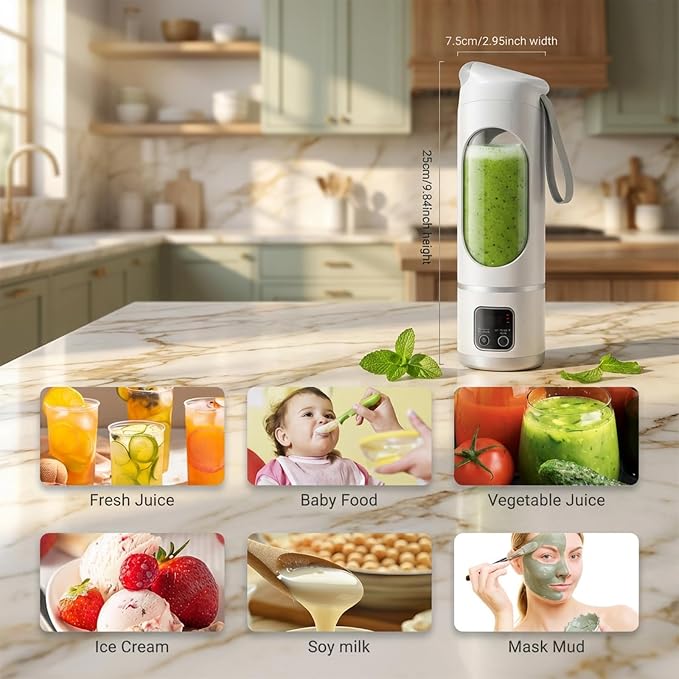 Lilogi Portable Blender, 500ML Blenders for Smoothies with LED Display | 12-Blade USB-C Rechargeable Blender, Travel Blender Cup for any kitchen, office, outdoor, travel, gym or sports