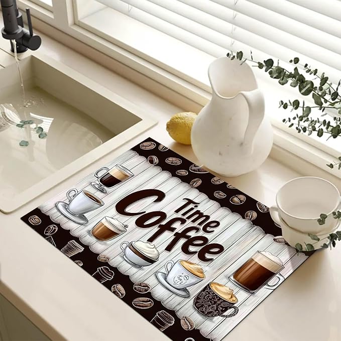 HOMETITUTE Coffee Time Stove Top Cover 28x20 Rustic Diatomite Heat Mat