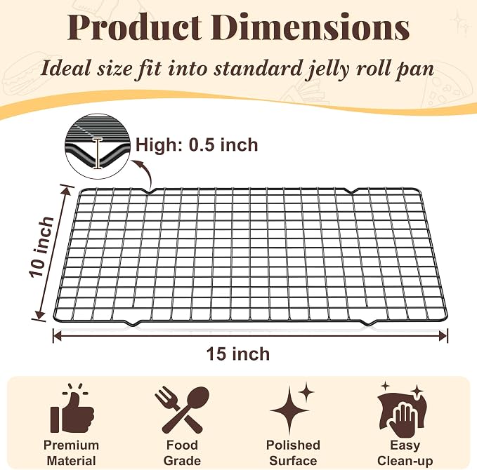 Cooling Racks for Cooking and Baking - 2 PCS 10" x 15" Grid Wire Baking Rack for Oven Cooking, Baking, Grilling, Roasting - Dishwasher Safe Bacon Rack - Fits Jelly Roll Cookie Sheet Pan
