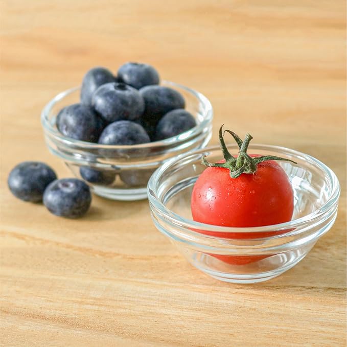 1.5 oz Clear Glass Bowl, Mini Prep Dish for Salt and Spices, Dishwasher and Microwave Safe, Stackable, Set of 6