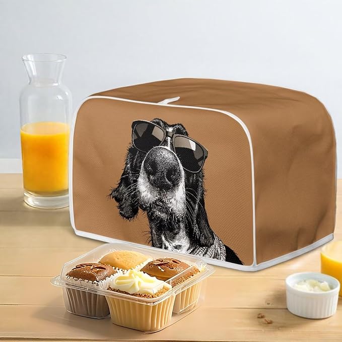 2 Slice Toaster Cover English Cocker Spaniel Print Bread Maker Machine Covers for Anti-dust and Fingerprint Washable Microwave Oven Cover, Brown and Black