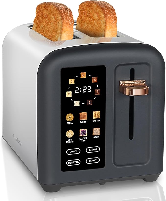 SEEDEEM 2 Slice Stainless Steel Toaster, Touch LCD, 7 Shade, 1350W | 6 Bread Type, 7 Shade Setting, 1.5''Wide Slots, Removable Crumb Tray