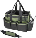 SCAVATA Wearable Cleaning Caddy Organizer with Handle & Shoulder Straps for Housekeepers, Under Sink & Car Cleaning Tool Organizer Bag with 4 Foldable Dividers (Green)