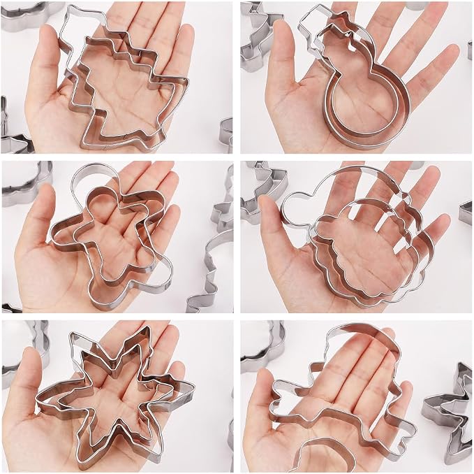 MrCookie 4" Large Christmas Cookie Cutters Set Thickened Stainless Steel. | Sandwich cutters & biscuit molds.Sturdy for cookies,sandwiches, cake,fruit.Ideal for DIY baking,home use,and holiday parties.