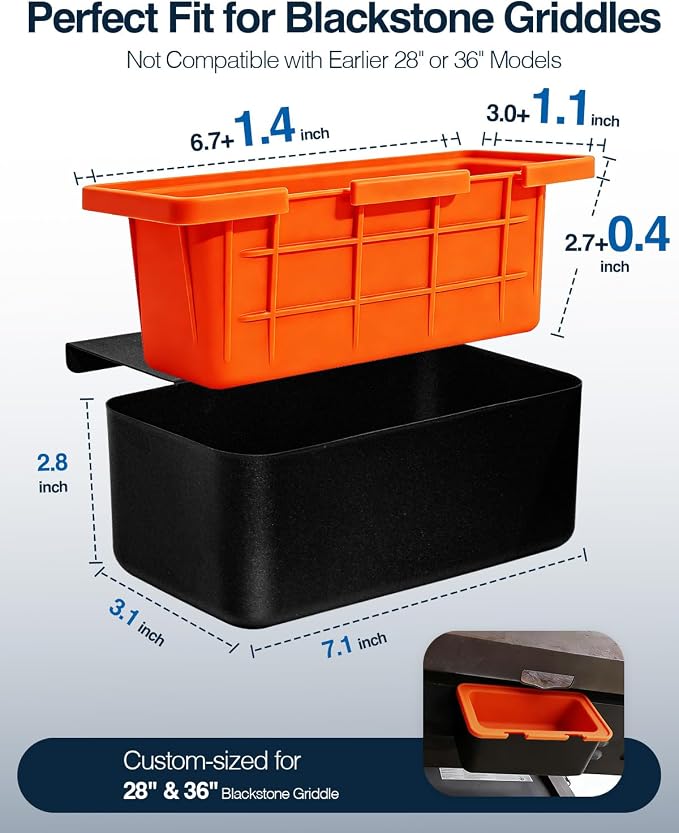 Drip Pan with Silicone Grease Cup Liners for Blackstone, Upgraded Silicone Grease Catcher, Reusable Grease Tray for Old 28" & 36" Blackstone Griddles