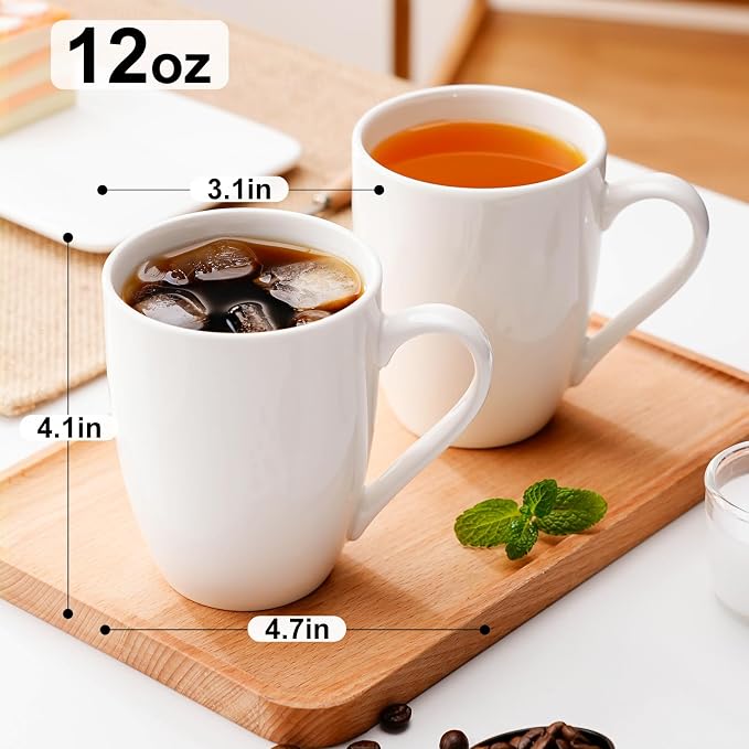 PARACITY Coffee Mug Ceramic, Large Coffee Cups Ceramic Set of 2, 12 OZ White Coffee Mugs for Latte, Tea, Cappuccino, Cocoa-Microwavable | Smooth porcelain glaze cleans easily for coffee, latte, tea, cappuccino or cocoa; microwavable and dishwasher comp...