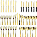 BEWOS 48-Pieces Gold Silverware Set for 8 - Stainless Steel Flatware Set with Mirror Polish, Silverware Sets Including Steak Knives, Forks and Spoons, Dishwasher Safe for Restaurant