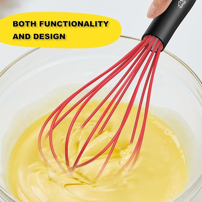 NileHome Silicone Whisk 10", Kitchen Whisk Kitchen Wisk Wire Whisks for Cooking, Whisking, Blending, Beating, Stirring-Red