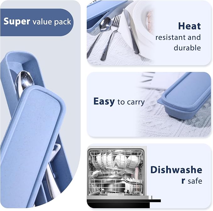 HANSGO Stainless Steel Travel Utensil Set with Case, 4-Piece Portable Knife Fork Spoon Set for Lunch Box, Office, School & Outdoor Use