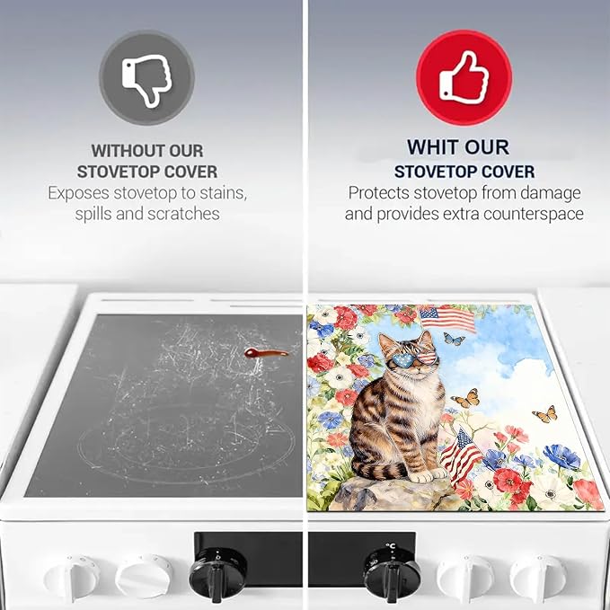 HOMETITUTE Spring Stove Top Cover 28x20 Cat Floral Watercolor Heat Resistant