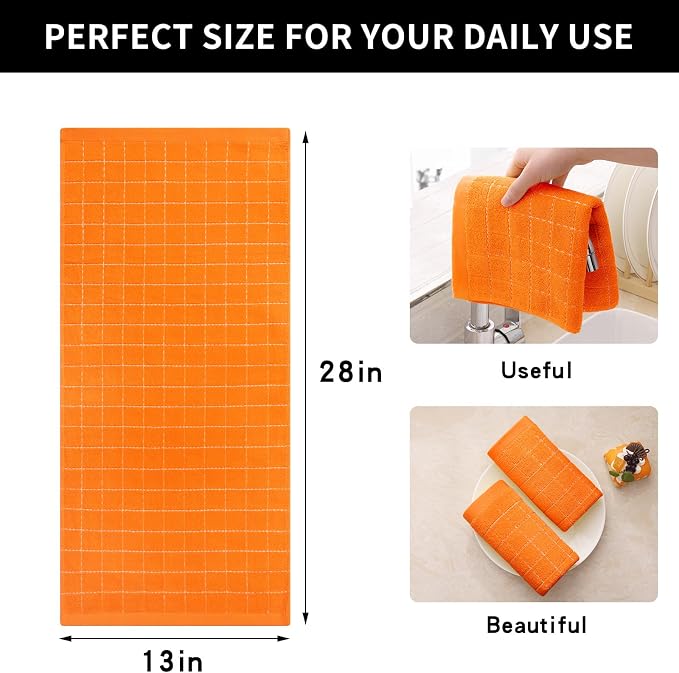 Homaxy 100% Cotton Terry Kitchen Towels, 6 Pack, Orange | Ultra Soft and Absorbent Dish Towels for Kitchen, Suitable for Drying and Washing Dishes