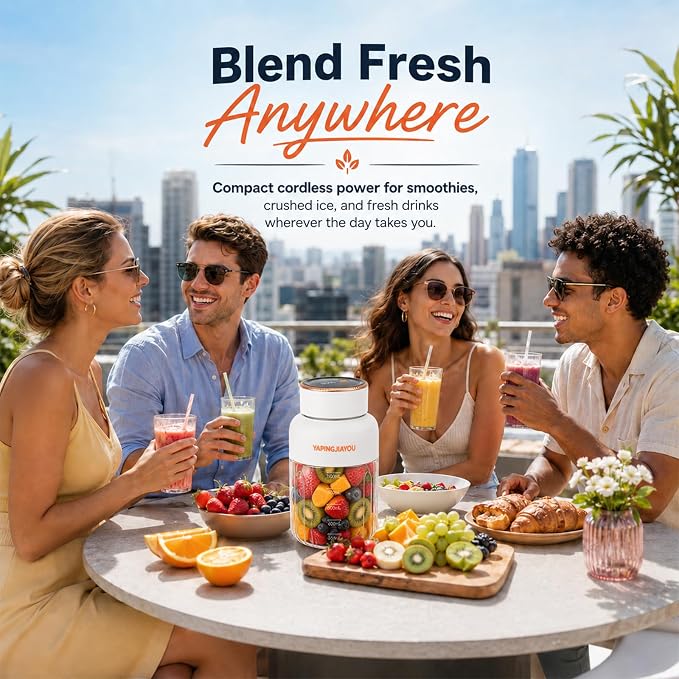 Portable Blender, Personal smoothie juicer, Shaker blender, 33oz USB portable rechargeable Juicer cup with 38 Blades for Kitchen, Travel, Gym， Office – Cream White