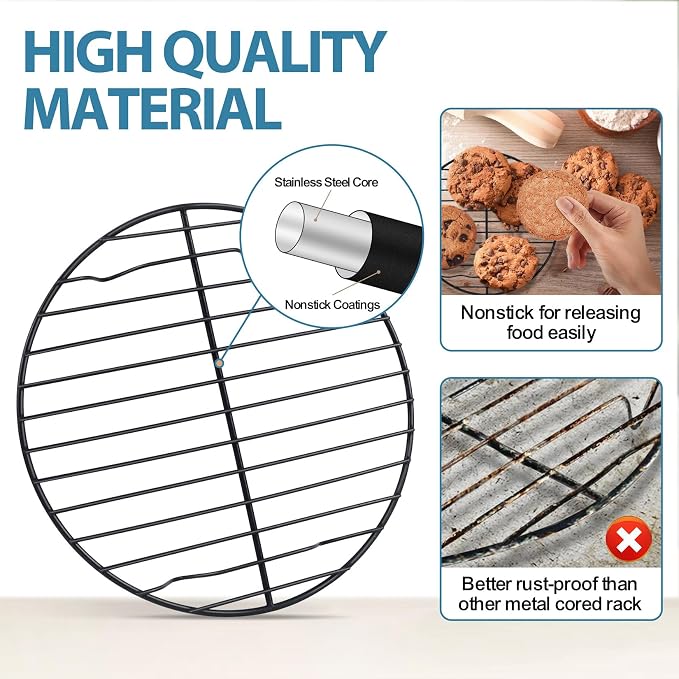 P&P CHEF Round Cooking Rack, Cooling Rack for Steamer, 7.5+9+10.5”, Black | 3 Pack Stainless Steel Baking Rack for Grilling Roasting, Fits Air Fryer, Canning Pot, Oven & Dishwasher Safe, Non-toxic