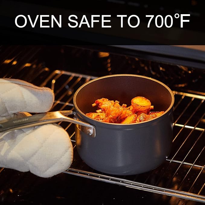 MsMk 2 QT Nonstick Saucepan with Lid, Grey Induction Cooking Pot | Non Toxic, Even Heating, Easy Clean, Dishwasher & Oven Safe, suitable for gas & electric & induction stoves, PFOA & PFAS Free