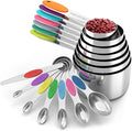 TILUCK measuring cups and magnetic measuring spoons set, stainless steel measuring cups, 6 double-sided stainless steel measuring spoons & 1 leveler (14)