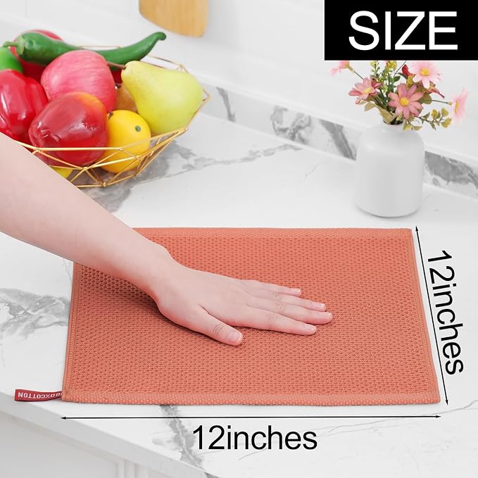 Homaxy 100% Cotton Waffle Weave Kitchen Dish Cloths 12-Pack, Coral | 12 x 12 Inches, Ultra Soft Absorbent Dish Towels, Quick Drying Dish Rags with Hanging Loop