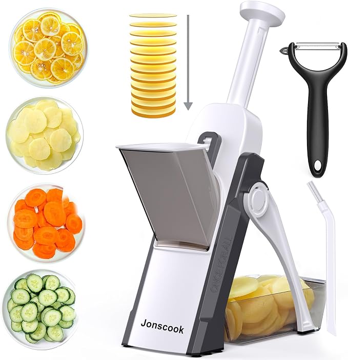 Safe Mandoline Slicer for Kitchen, Professional Vegetable Potato Slicer | 0.1-8 mm Adjustable Thickness, Food Chopper French Fry Cutte, Mandolin, Chopping Artifact Fast Veggie (just Slice, Gray)