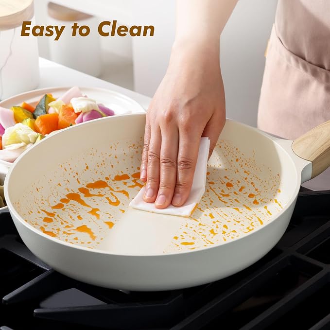 SENSARTE 11inch Ceramic Nonstick Frying Pan Skillet with Lid, White | Non Stick Omelet Pans, Non-toxic Healthy Kitchen Cooking Chefs Pan, PFOA/PFAS/PTFE Free, Induction Compatible