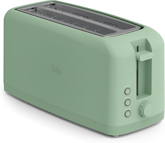 bella Fits-Anywhere™ Slim Toaster, 4 Slice Extra Long & Wide Slot, Seaglass