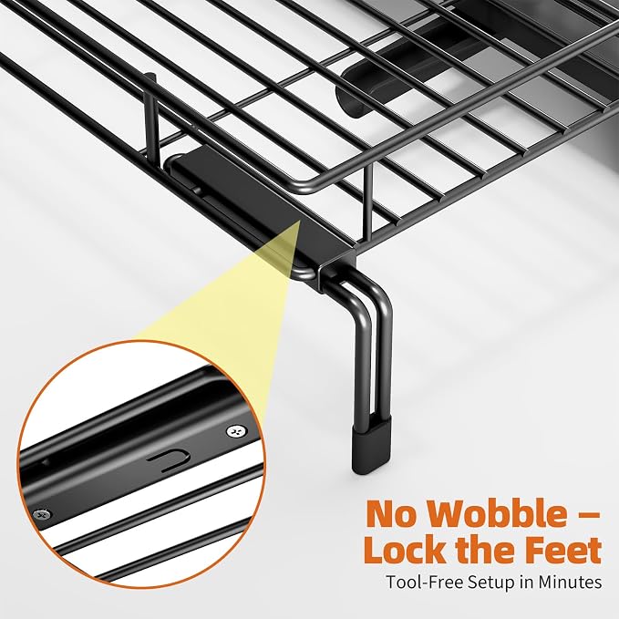 Urackify Expandable Sink Dish Drying Rack for Kitchen Counter, 2-Tier Black | Large Dish Racks, Sink Dish Drainer, Rustproof Dish Strainer with Utensil Holder, 12.3"-20.5" L x 15"W