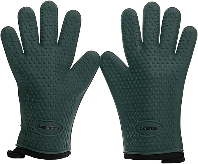 KITCHEN PERFECTION S Silicone Smoker BBQ Gloves - Heat Resistant Oven Mitts | Waterproof, 5-Finger Design For A Better Grip, for Pitmasters, Meat Smoking, Grilling, Cooking, Frying Turkey | Grill Gift