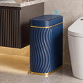 2.6 Gallon Automatic Bathroom Trash Can with Touchless Lid, Blue Gold | Motion Sensor Trash Can with Slim Waterproof Body; Small Plastic Garbage Can, hands-free lid for Bedroom, office, and kitchen