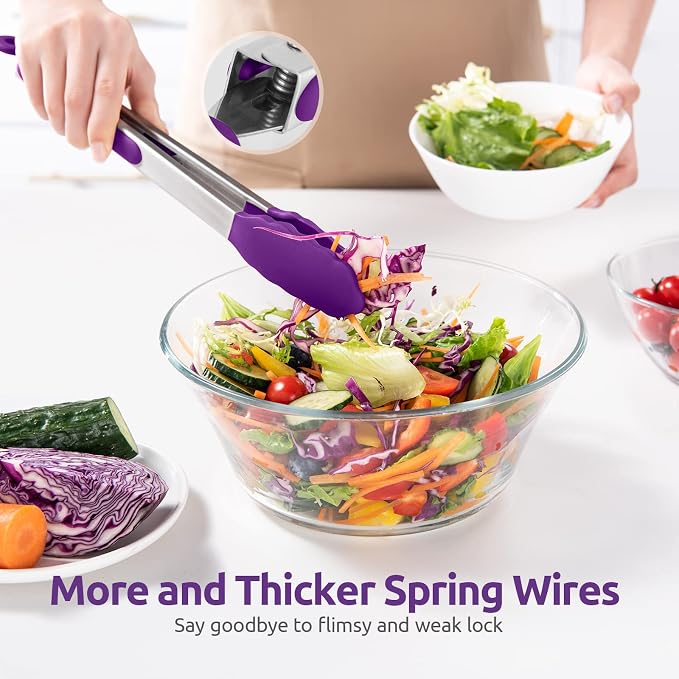 U-Taste Kitchen Tong for Cooking, 600ºF Heat-Resistant Tps, 12in/Purple | Large Tongs for Serving Food, Big Rubber Tong for Grill/BBQ, Silicone Tips & 18/8 Stainless Steel Handle, Smooth Locking