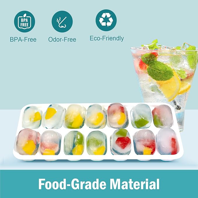 Ice Cube Trays for Freezer – 5 Pack 70 Cubes Total, Reinforced Snap Lids That Stay Closed, Silicone Push-Release Bottom, BPA-Free, Stackable & Spill-Proof – Perfect for Parties, Home Bar & Daily Use