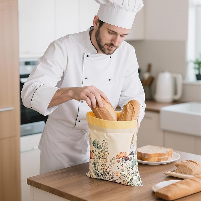 Reusable Beeswax Bread Bags for Homemade Bread & Sourdough, 2-Pack XL Airtight Food Storage Bags, Organic Cotton Linen Covers - Freezer-Friendly Freshness Preservation Keeps Fresh Longer
