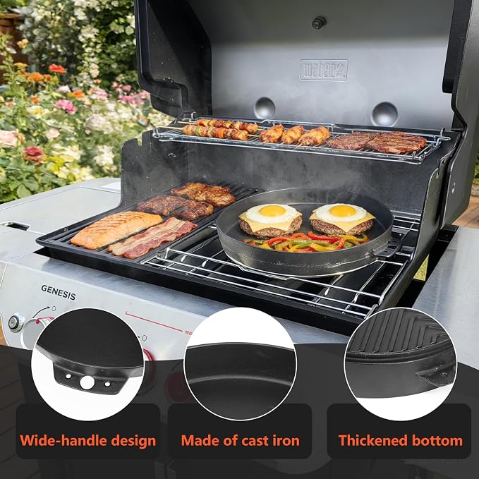 Upgraded 7421 Gourmet BBQ System Griddle for Weber 22 inch Charcoal Grills | Cast Iron Griddle Weber Original Kettle Premium Smokers, Performer Premium Grill