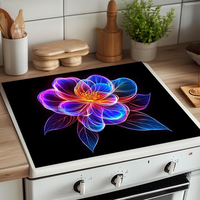 HOMETITUTE Neon Bloom Flower Stove Top Cover 28x20 Diatomite Mat